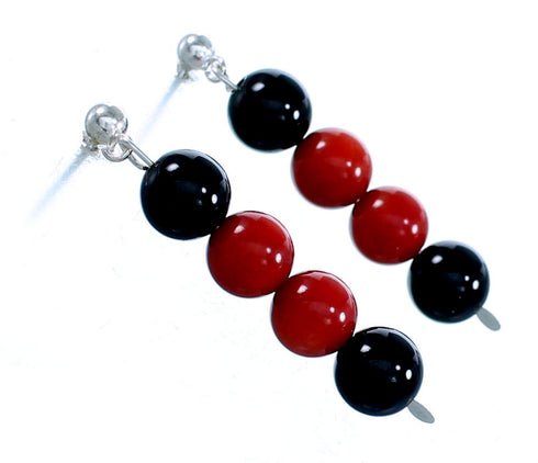 Onyx Coral Sterling Silver Southwest Bead Post Dangle Earrings RX113248